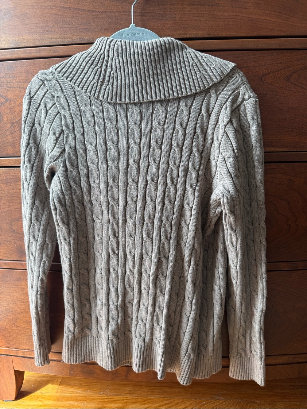 Lauren Ralph Lauren Cable-Knit Shawl Collar Buckled Cardigan Sweater - Taupe - Picture 3 of 6